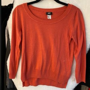Three quarter length sleeve coral/orange viscose blend H&M top